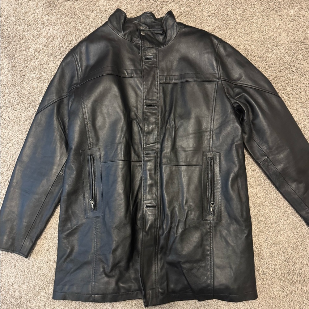 Men's Black Leather Trench Coat
